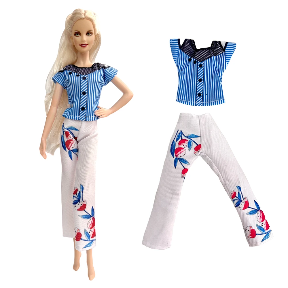 1 Комплект элегантного костюма в полоску, рубашка, одежда + Белые брюки в художественном стиле для куклы Барби, 1/6 Аксессуаров, игрушки для кукол, 299L