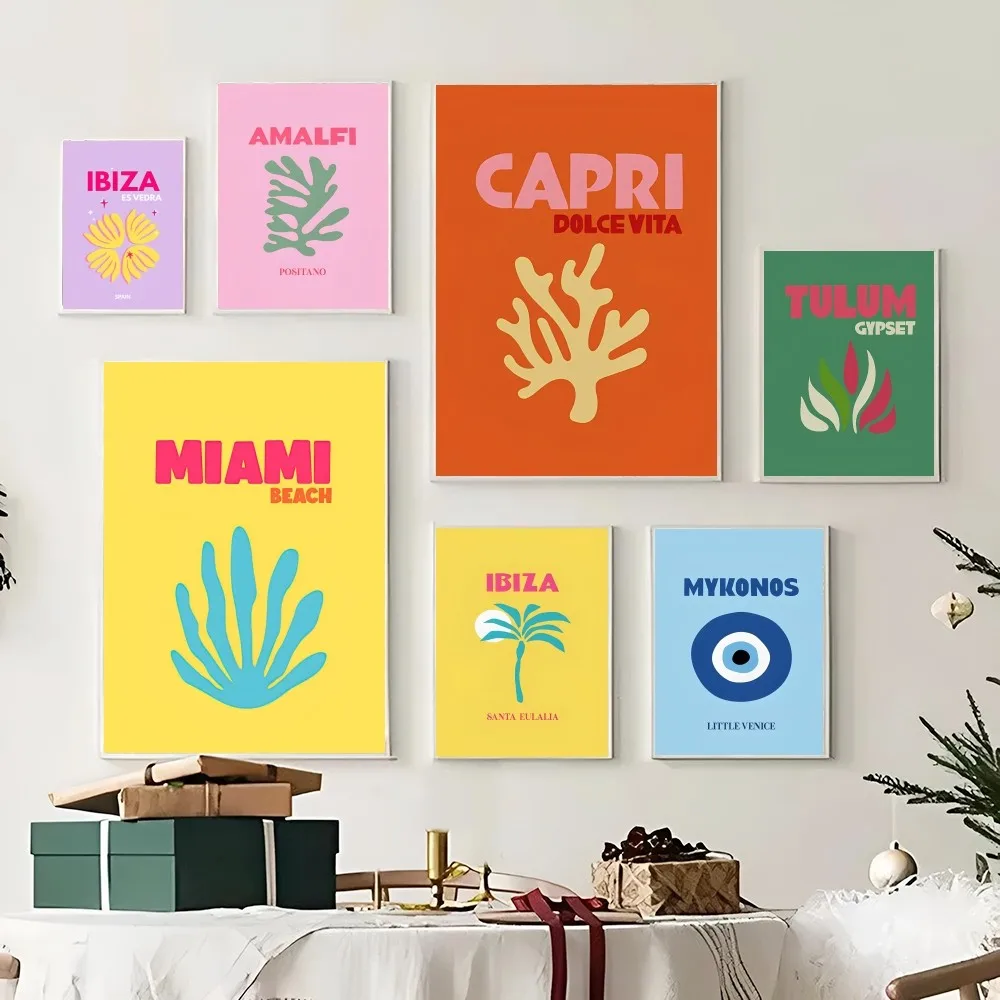 1 шт. Тропический лист, бумага для туристических плакатов Mykonos Palm Beach, водонепроницаемая наклейка HD, вход в спальню, Декор стен дома, гостиной, бара