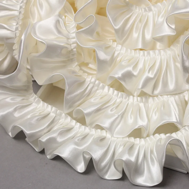 1 ярд Абрикосово-бежевого атласа с кристаллами, плиссированная 3D кружевная ткань, лента с бахромой, оборки, отделка из ткани для кукол, головные уборы, декор для шитья