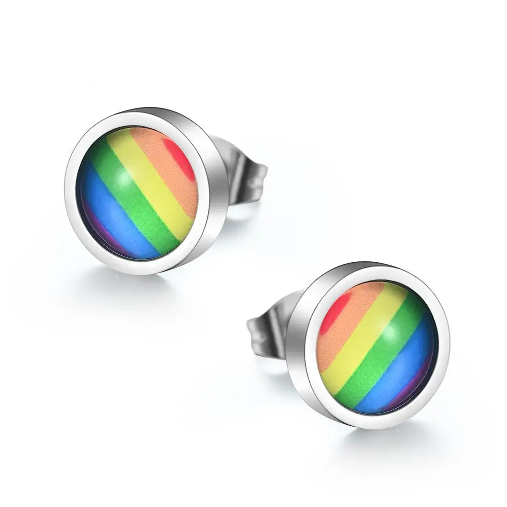 10 мм радужные ЛГБТ-гей-лесбийские серьги-гвоздики унисекс Мужские женские круглые ЛГБТК серьги-гвоздики с пирсингом