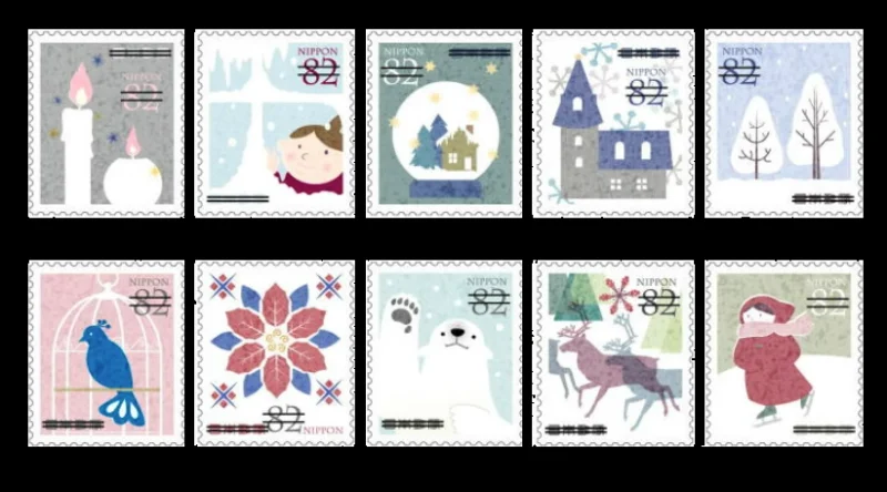 10 ШТ., Почтовая марка Японии, 2015, Поздравление с зимой, настоящий оригинал, Используется с почтовой маркой