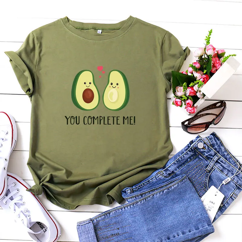 100% Хлопок Love Avocado Летняя женская футболка С круглым вырезом в стиле Харадзюку, Повседневная Женская футболка Оверсайз Размера S-5XL