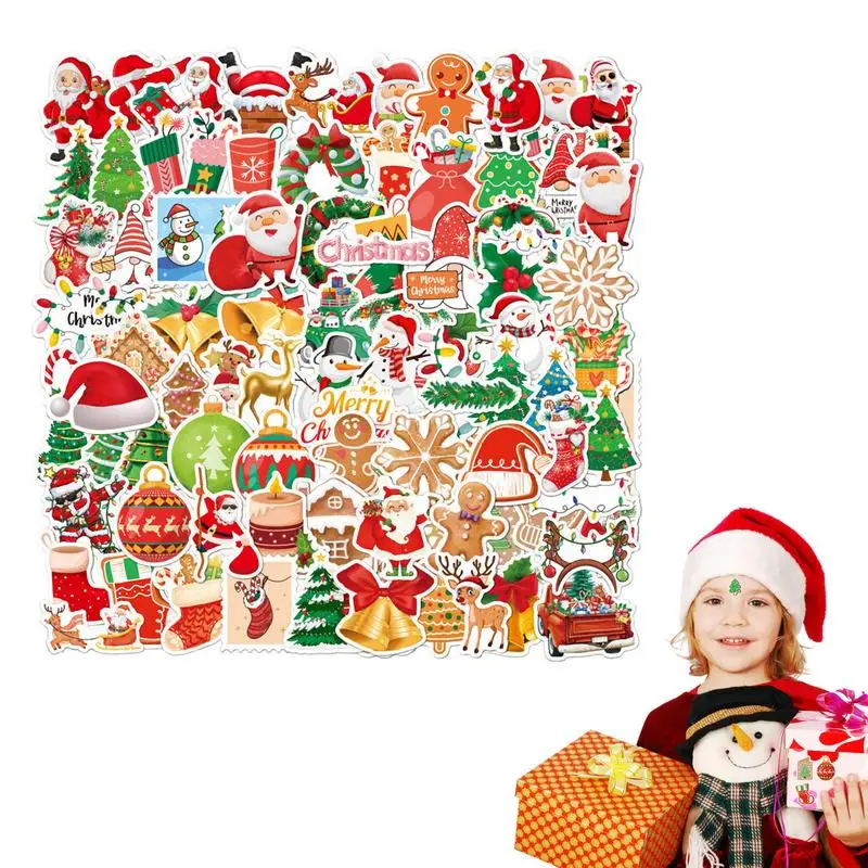 100шт Рождественских зимних наклеек, милые наклейки Санта-Клауса, наклейки Лося, ПВХ Водонепроницаемые наклейки для бутылок с водой для скейтборда