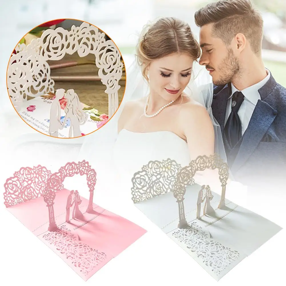 10шт 3D Розовая пригласительная карточка жениха и невесты на свадьбу, складывающаяся в карман, Элегантные карманные поздравительные приглашения на годовщину свадьбы Y5B4