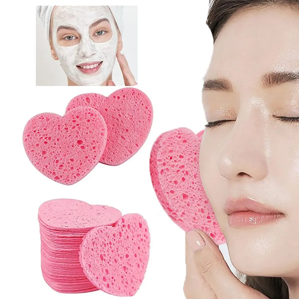 10ШТ Губка для снятия макияжа целлюлозная губка в форме сердца, хлопковая губка для умывания и чистки лица, косметическая затяжка