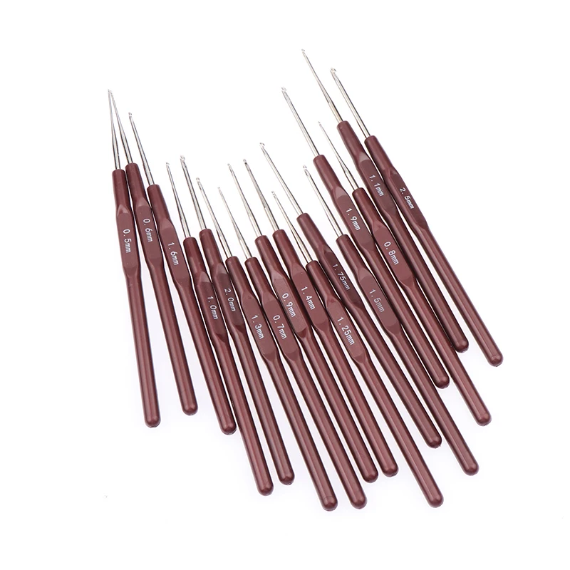 16 размеров пластиковая ручка стальной крючок для вязания спицами процесс вязания сумки 0,5 мм-2,7 мм Инструмент для плетения своими руками