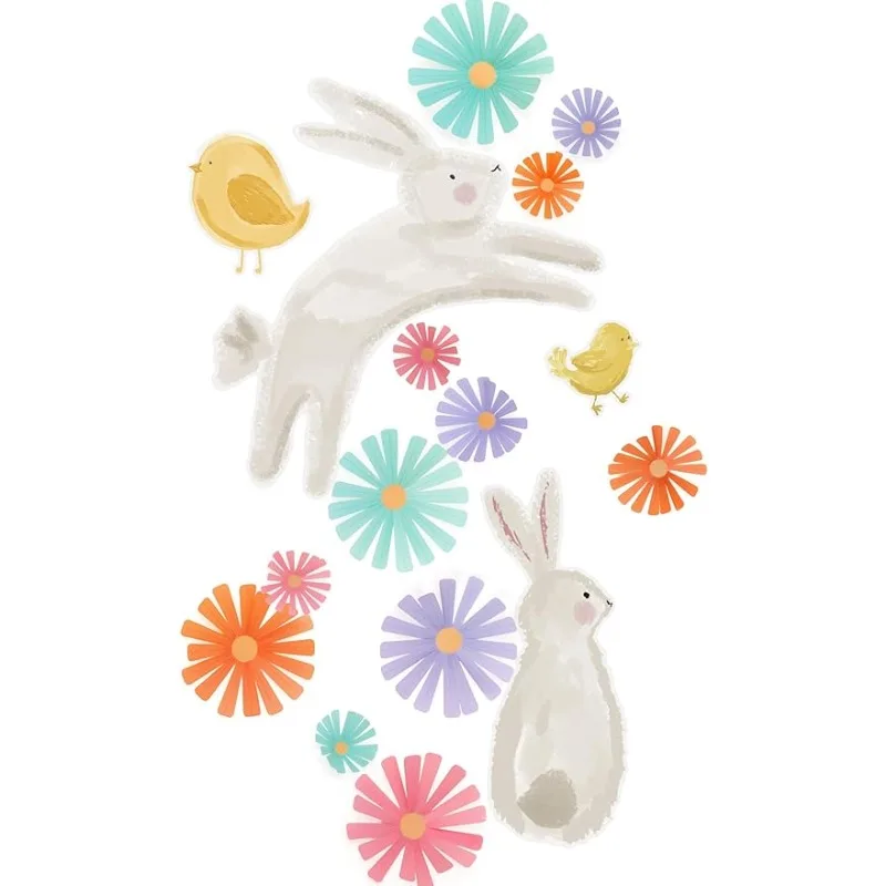 16шт Наклейки на Пасхальную вечеринку с кроликом в пастельных тонах, 3D наклейки на стены с цветами для вечеринки в саду на Счастливую Пасху, настенные украшения