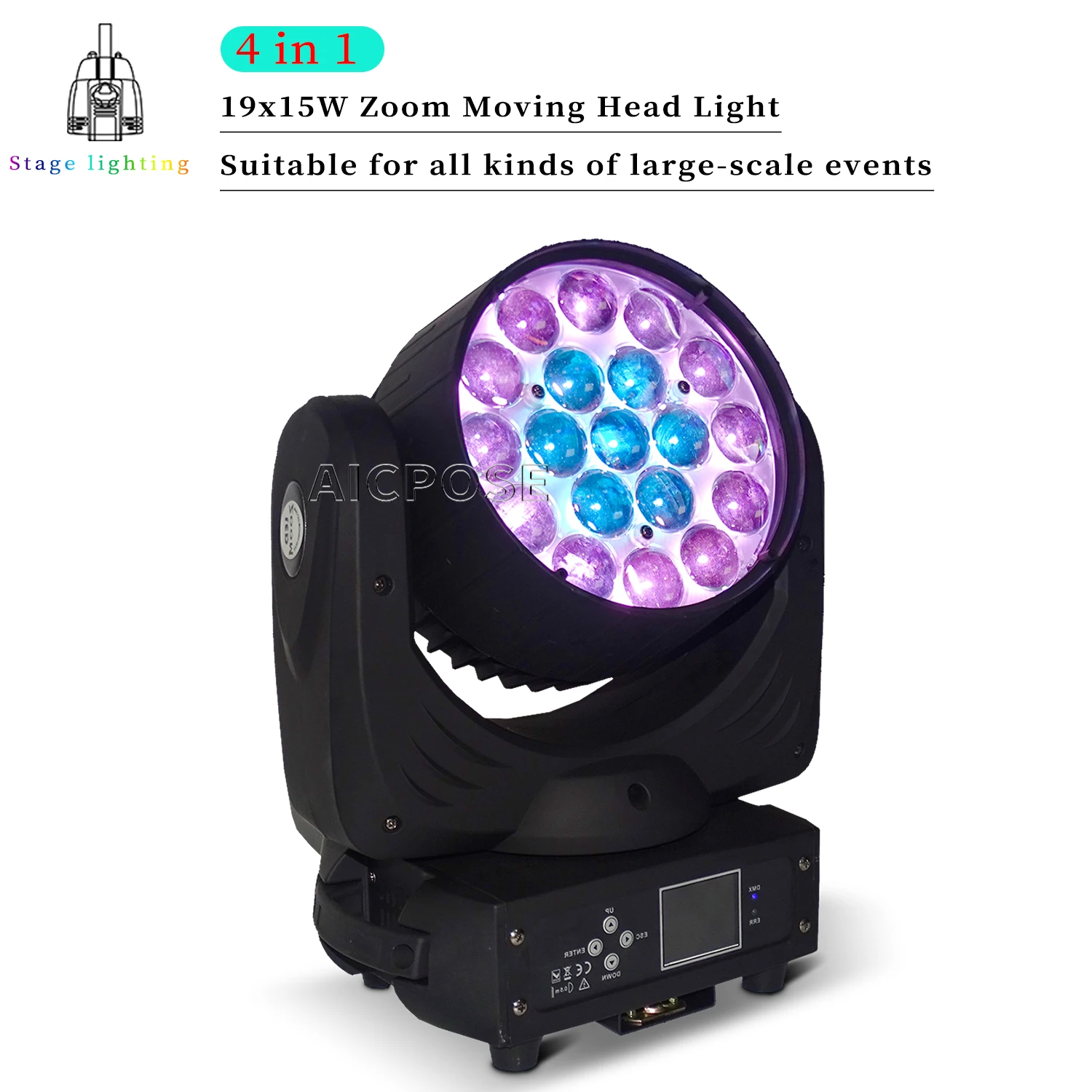 19x15 Вт RGBW Zoom Moving Head Light Stage SpotlightDMX Control DJ Диско Оборудование Для Крупных Мероприятий Концерт Свадебное Сценическое Шоу