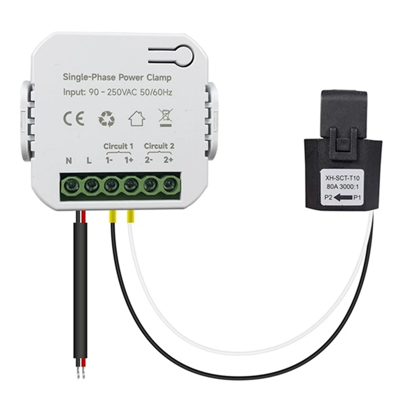 1Set Tuya Smart Zigbee Счетчик Энергии 80A С Зажимом Трансформатора Тока Kwh Power Monitor Пластиковая Статистика Электроэнергии Белый