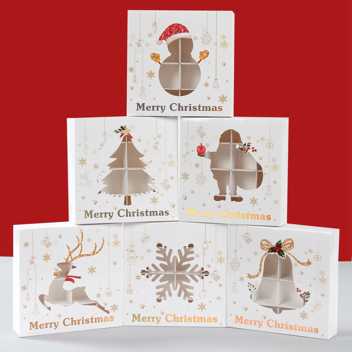 1ШТ Рождественская Выдолбленная коробка конфет с окошком Коробки для упаковки печенья, Рождественская подарочная упаковка, Коробка для угощений для новогодней вечеринки