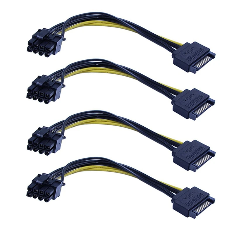 20 ШТ Новый 15-контактный разъем SATA к 8-контактному (6 + 2) кабелю питания PCI-E 20 см Кабель SATA от 15-контактного до 8-контактного кабеля Провод 18AWG
