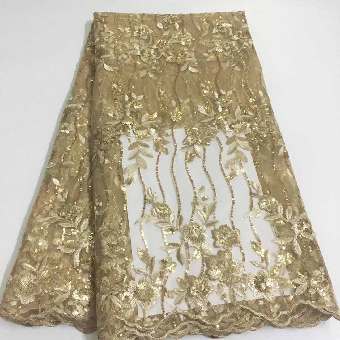 2020 Золотые Высококачественные Блестки Кружевная Ткань Чистая Африканская Кружевная Вышивка Тюль Кружевная Ткань Для Нигерийского Свадебного Платья KYX06D