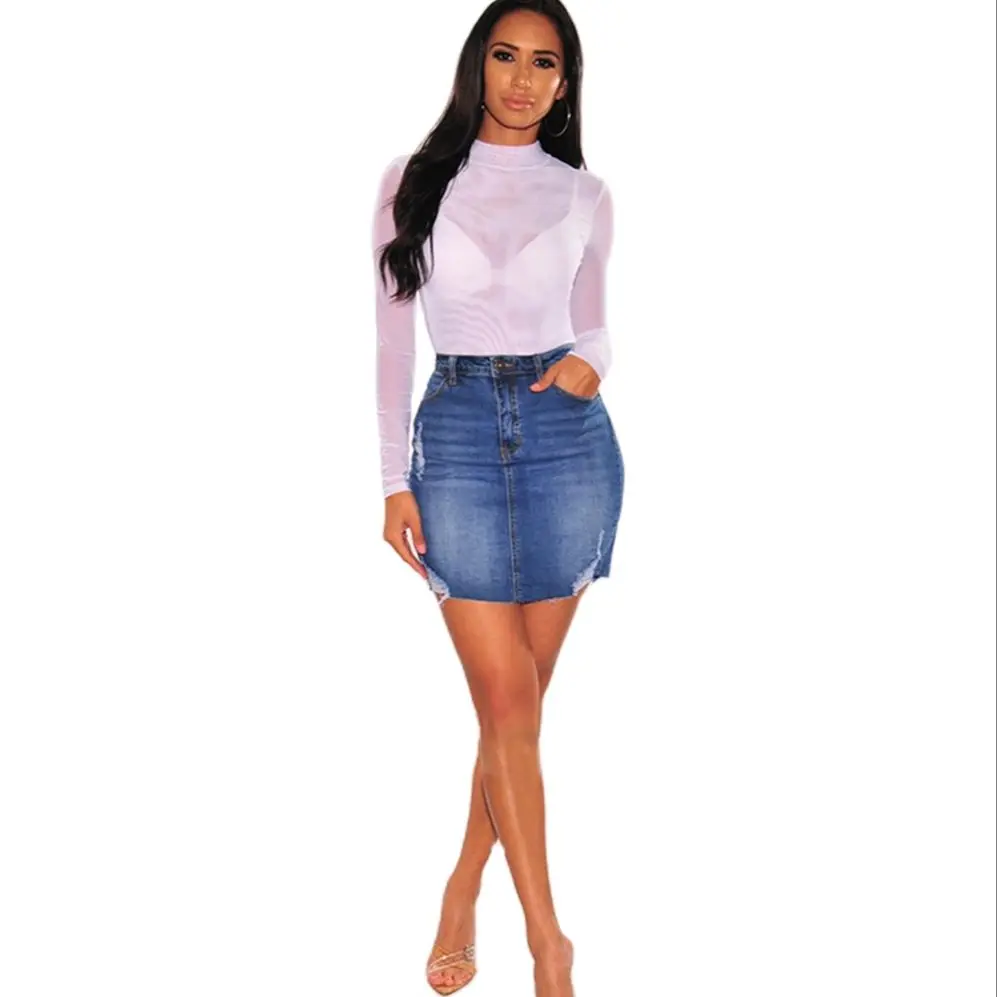 2022 Новая женская летняя короткая юбка из рваной джинсовой ткани, модная сексуальная мини-юбка из джинсовой ткани в обтяжку, S-2XL, прямая поставка