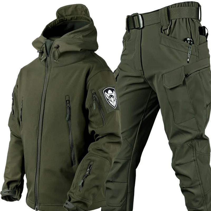 2023 6XL Новая осенне-зимняя плюшевая куртка и брюки с мягкой оболочкой, утолщенная, для скалолазания, тактических тренировок, Водонепроницаемая, для рыбалки