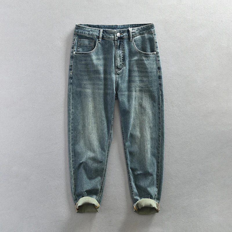 2023 Весенние Новые Свободные Прямые джинсы Мужские хлопковые джинсовые брюки большого размера с микро-пулей в японском ретро