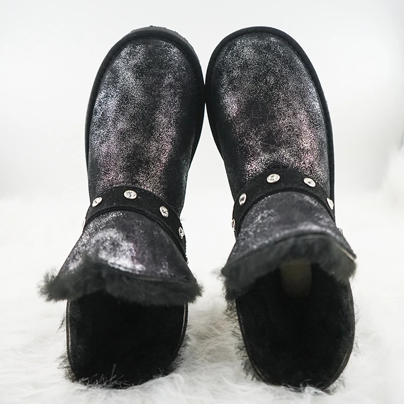 2023 г., Высококачественные Новые Модные Зимние Ботинки из Натуральной Кожи для Женщин, Зимние Теплые Ботильоны Из Натуральной Шерсти с Пряжкой на ремне
