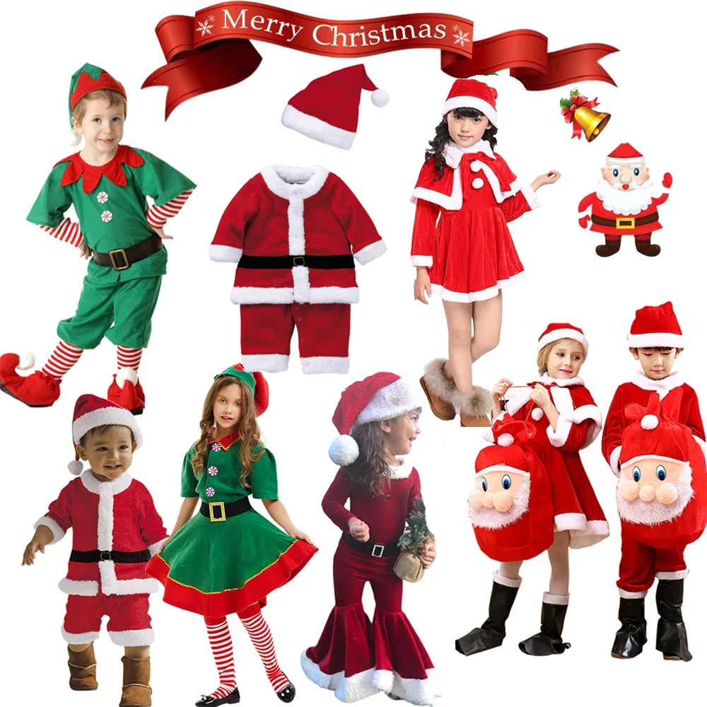 2023 Детский Рождественский набор Санта-Клауса Рождественский костюм Костюм для мальчика и девочки Новогодний комплект детской одежды