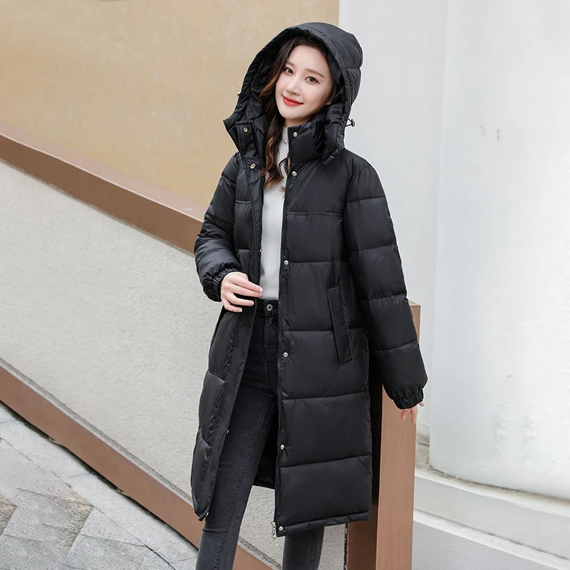 2023 Зимняя женская Утолщенная Теплая Зимняя куртка, верхняя одежда, Зимний Новый Однотонный Длинный пуховик, пальто, Повседневная женская парка с капюшоном, одежда