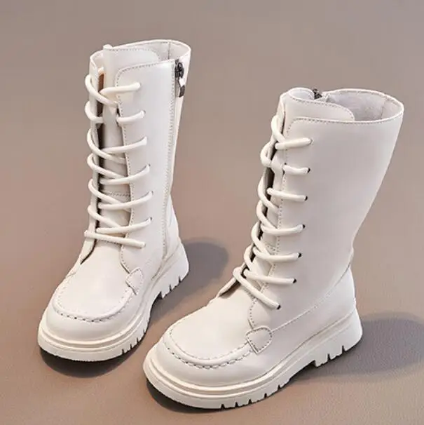 2023 Модные ботинки в клетку для девочек, универсальная детская кожаная обувь на молнии сбоку, повседневная обувь для мальчиков, детские зимние ботинки, прямая поставка