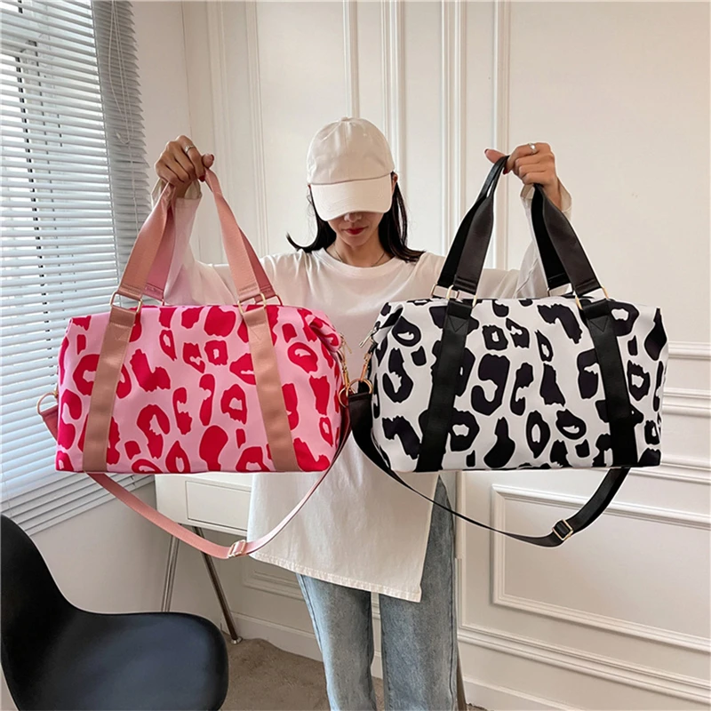 2023 Новые модные дорожные сумки для путешествий, женская леопардовая большая нейлоновая сумка для фитнеса, женские сумки выходного дня с мокрым и сухим разделением