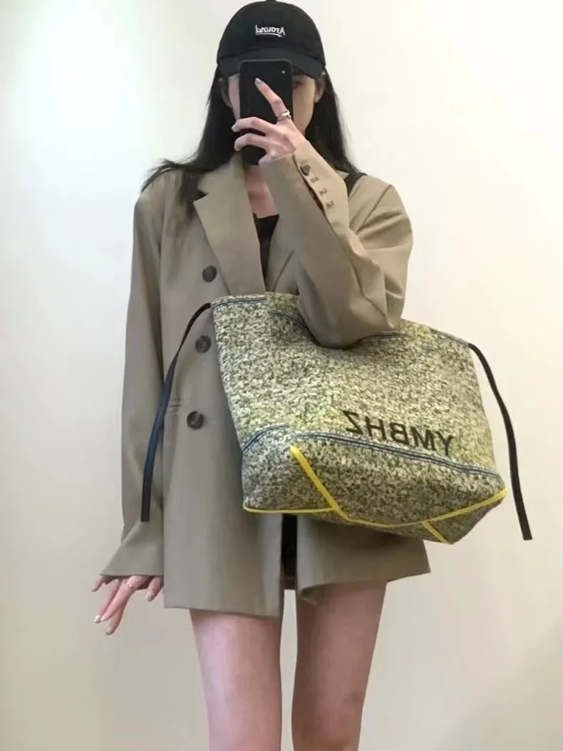 2023 Новый Корейский дизайн, контрастная сумка-тоут с буквами, женская холщовая сумка для пригородных поездок, Большая вместимость, сумки для покупок, дорожные сумки