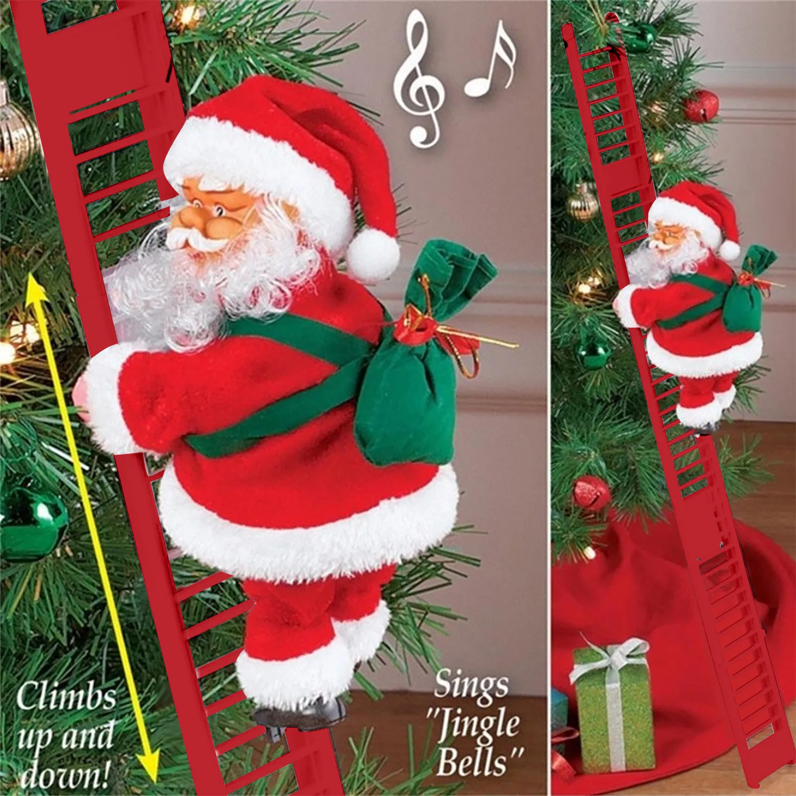 2023 Электрическая лестница для лазания Санта-Клаус с музыкой и светодиодной подсветкой, украшения для Рождественской елки, подвесные рождественские украшения, декор для елки