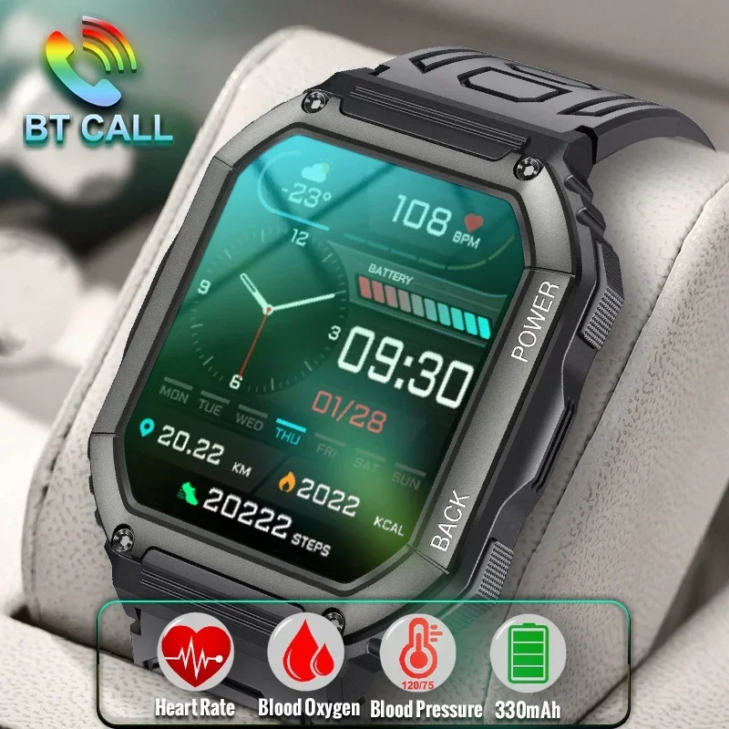 2024 Умные часы с полным сенсорным экраном на открытом воздухе для Android, Bluetooth, измерение артериального давления, водонепроницаемые умные часы, мужские Тактические Военные