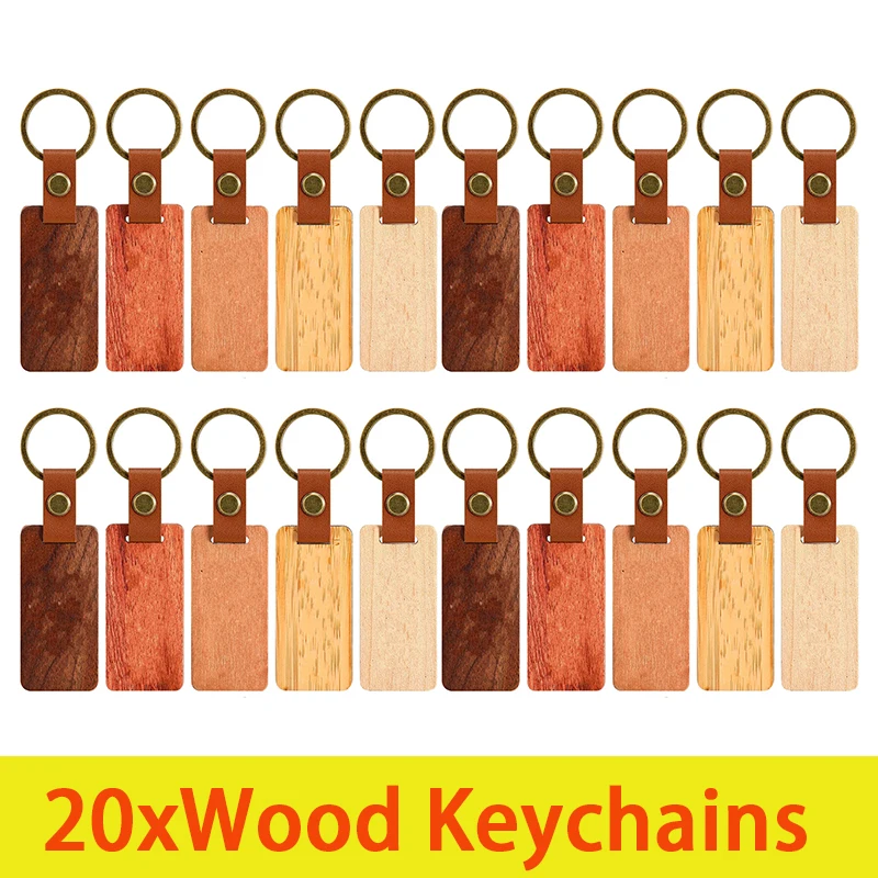 20шт Брелок для ключей своими руками из дерева для мужчин и женщин Деревянный брелок для ключей Прямоугольный деревянный брелок