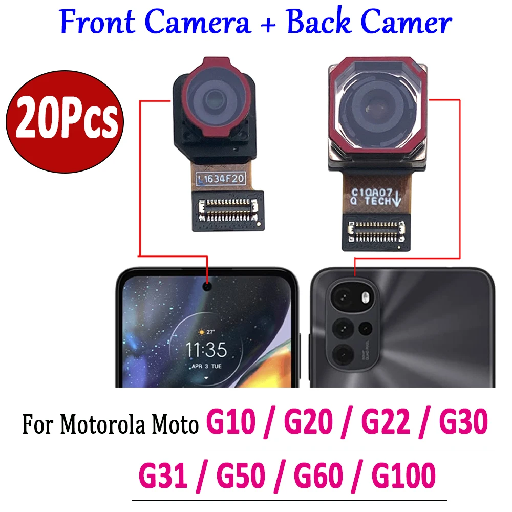 20шт, Для Motorola Moto G10 G20 G22 G30 G31 G50 G60 G100 Модуль Задней камеры Гибкий Кабель + Замена Фронтальной Камеры
