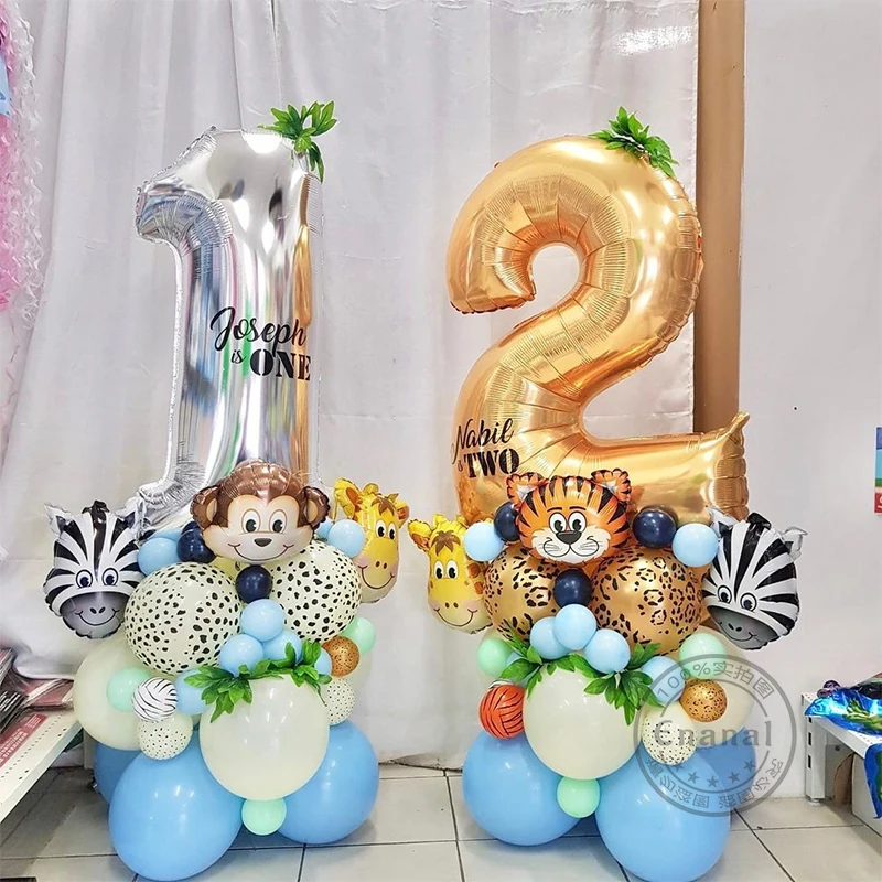 29 шт. Набор воздушных шаров для вечеринки с животными в джунглях, 30-дюймовые золотые цифровые воздушные шары из латексной фольги, украшения для дня рождения, свадьбы, душа ребенка