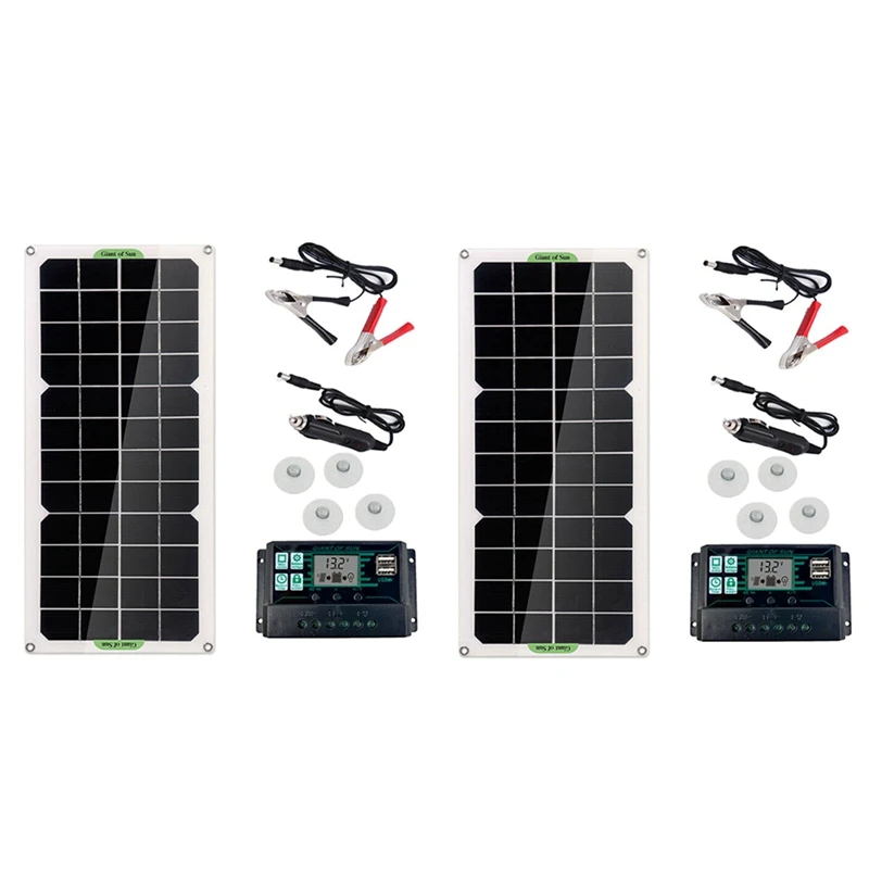 2X Солнечная панель мощностью 30 Вт автомобильный фургон Лодка Караван Кемпер Портативное зарядное устройство 12V с контроллером 100A