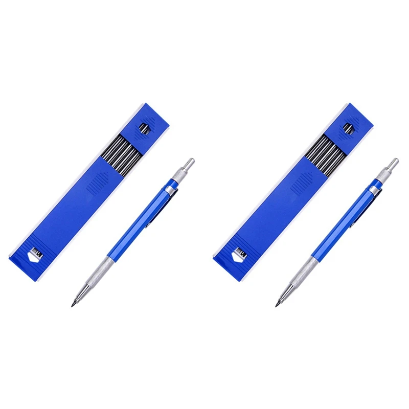 2шт Механический карандаш 2,0 мм, грифельный карандаш для чернового рисования, Плотницкое рукоделие, художественные наброски С 24 Шт заправкой - синий