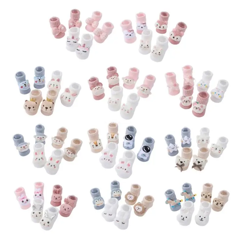 3 пары носков с мультяшными животными, набор вязаных носков для новорожденных, Милые куклы, Незаменимый подарок для маленьких мальчиков и девочек