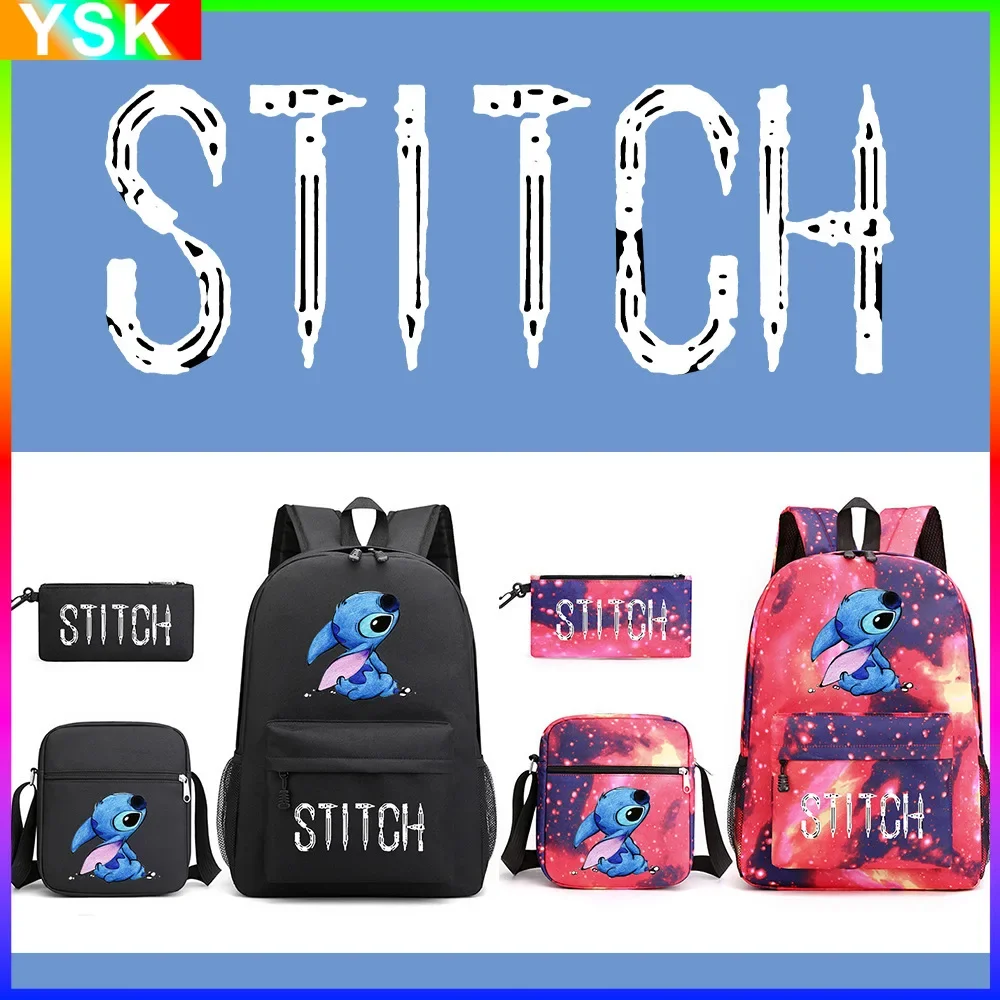 3 шт.-компл. Школьная сумка Disney Lilo and Stitch из трех предметов, холщовый рюкзак с мультяшным принтом, студенческая повседневная сумка