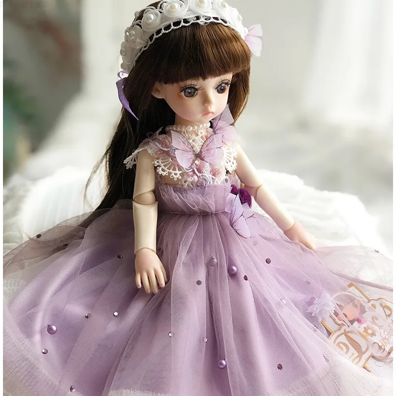30 см Фиолетовое Платье Макси BJD Куклы Наряд С Сочлененным Телом BJD Кукла Макияж Выдолбленная Цветочная Одежда Игрушки на День Рождения для Девочек-Принцесс