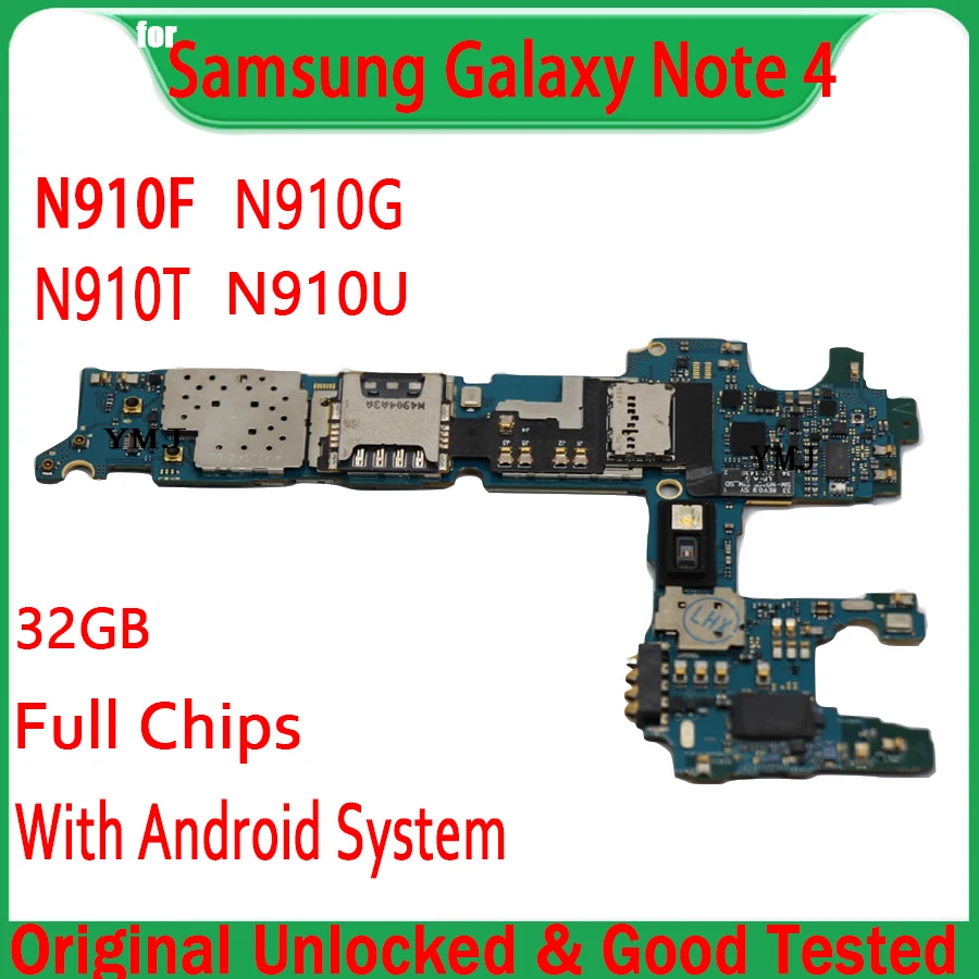 32 ГБ Для Samsung Galaxy Note 4 Материнская Плата N910F N910G N910A N910U с Системой Android Оригинальная Разблокированная Материнская Плата с Полными Чипами