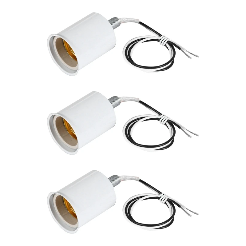 3X E27 Керамическое винтовое основание Круглая светодиодная лампочка Адаптер для розетки Металлический держатель лампы с проводом белого цвета