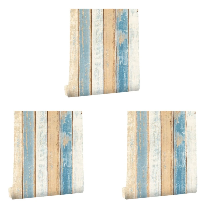3шт 6 м Виниловая 3D бумага с древесным зерном в средиземноморском стиле Самоклеящиеся Обои Мебель Наклейки на стены
