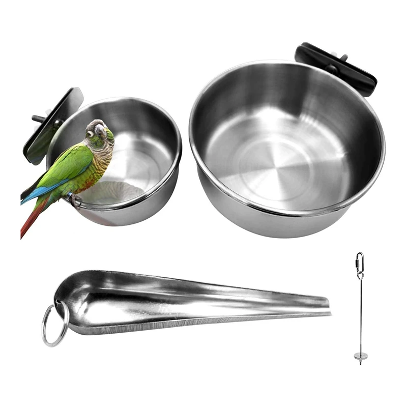 4 штуки чашек для кормления птиц из нержавеющей стали, миски для воды для попугаев с зажимом, подстаканники для клеток для домашних животных