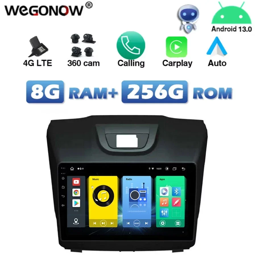 4G SIM Автомобильный DVD-плеер Carplay Auto Android 13,0 8G + 256G Wifi Bluetooth РАДИО GPS КАРТА для Chevrolet Colorado S10 Isuzu d-max MU-X