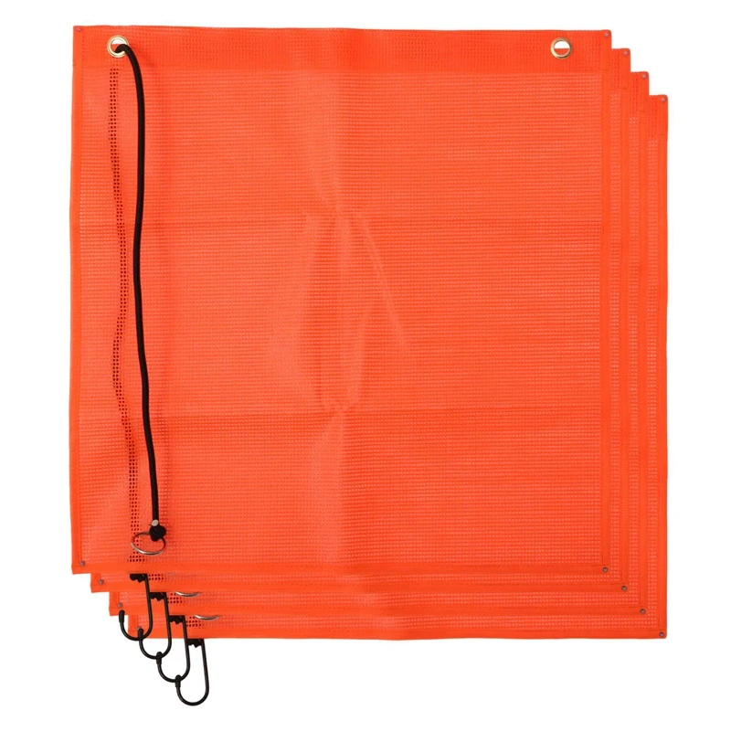 4шт 18X18-дюймовые Сетчатые Флажки безопасности Оранжевый Предупреждающий флаг Банджи Флаг безопасности Хорошая Видимость Всепогодный флаг С люверсами