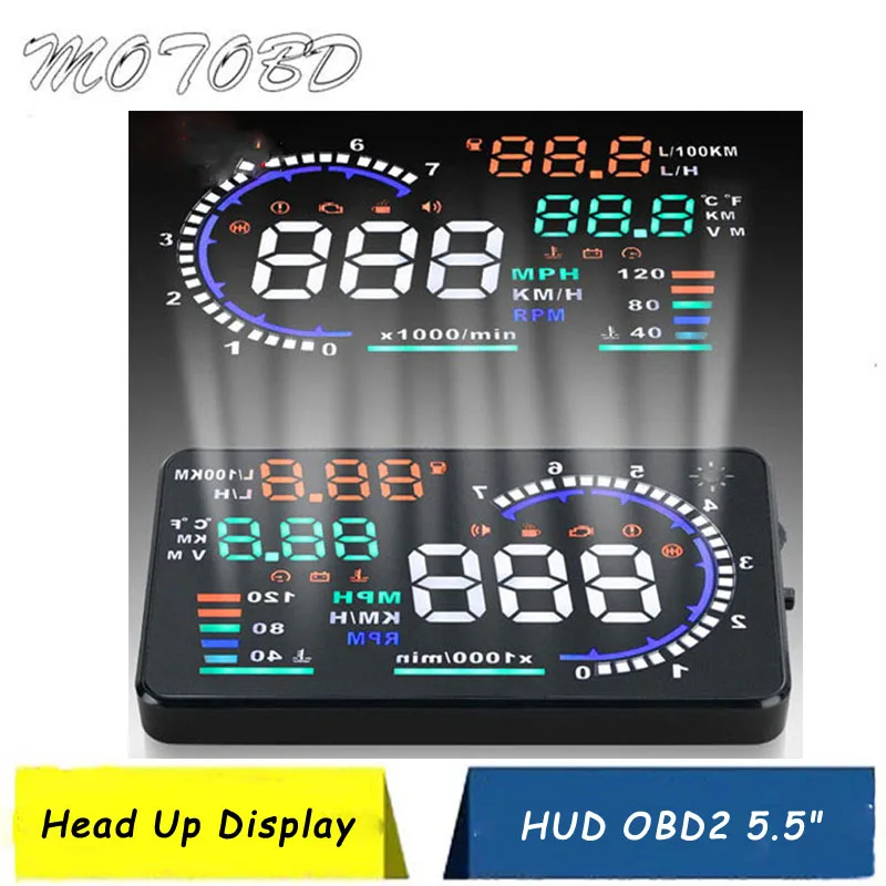 5,5-дюймовый автомобильный HUD-дисплей с большим экраном, предупреждение о превышении скорости, Проектная сигнализация на лобовом стекле OBD2