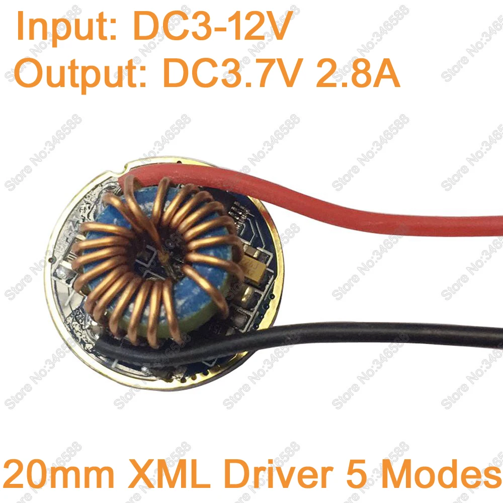 5 Режимов Светодиодный Драйвер T6 диаметром 20 мм, Вход 12V (DC3-12V), Выход DC3-3.7V 2.5-2.8A Для Осветительных Трансформаторов Cree XM-L XML XM-L2