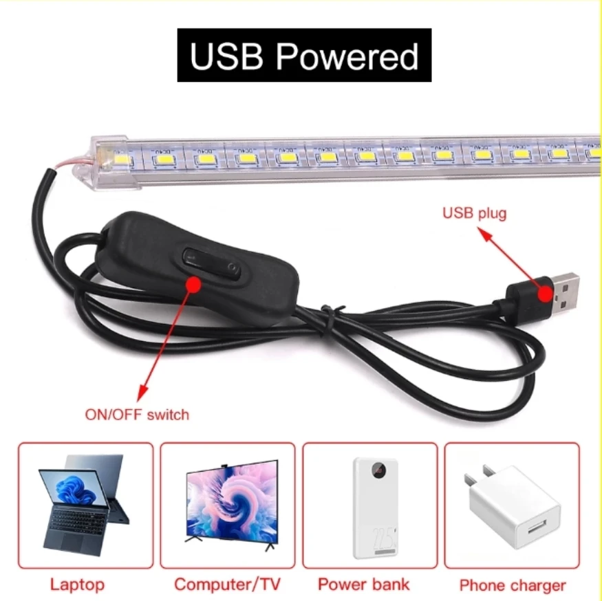 5V USB светодиодные барные фонари SMD 5630 Светодиодные жесткие ленточные фонари с выключателем под шкафом для кухонного домашнего освещения 50 см