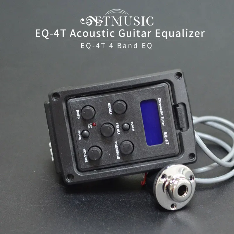 5ШТ EQ-4T 4-полосный Предусилитель для акустической гитары, Эквалайзер для электрогитары, Предусилитель для акустической гитары, Звукосниматель для эквалайзера с тюнером