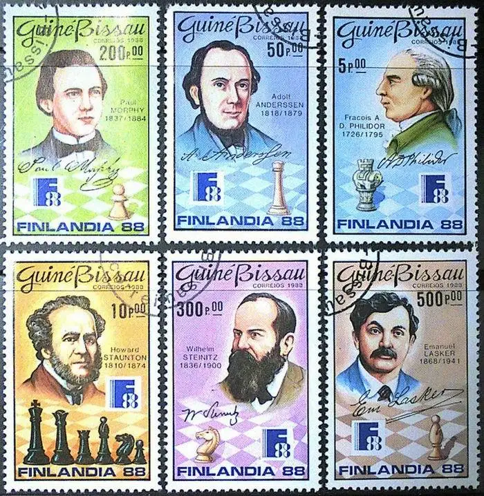 6 шт./компл. Почтовых марок Гвинеи-Бисау 1988 года С Пометкой Шахматного мастера Почтовые марки для коллекционирования