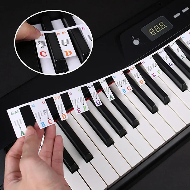 61/88 клавиш, красочные прозрачные наклейки на клавиатуру пианино, Электронная клавиша, символ ноты для фортепиано, символ белых клавиш