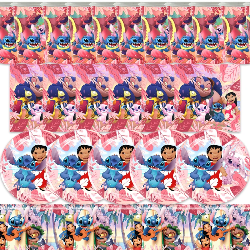 61 шт./лот Салфетки в тематике Disney Stitch С Днем рождения, Тарелки, чашки, украшения для душа ребенка, Сувениры для мальчиков, Набор посуды