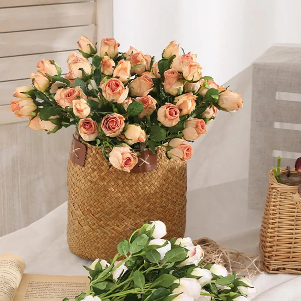 7 Головок искусственных цветов Свадебное украшение для дома Шелковая роза Искусственные цветы Ветви Искусственные брюки Букет роз Декор отеля