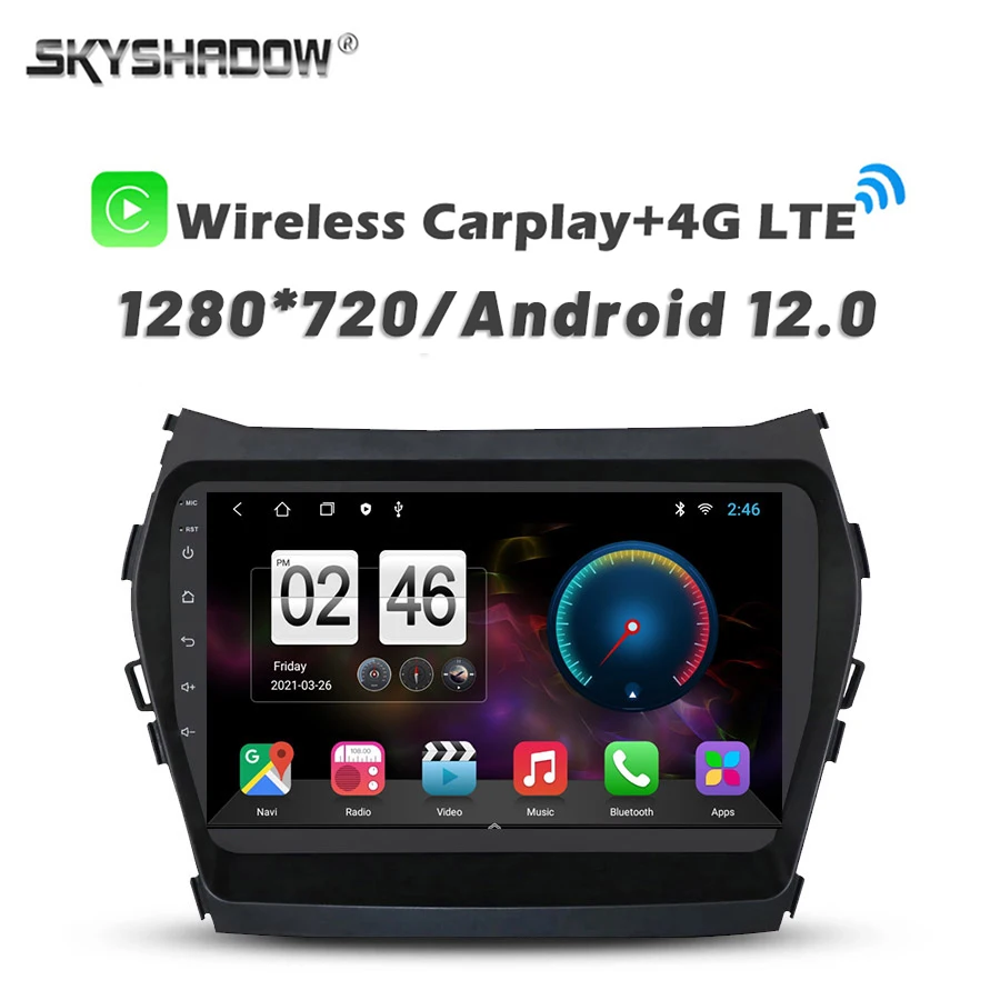 720P 360 4G SIM Carplay Auto Android 13,0 8G + 256G Автомобильный DVD-плеер GPS WIFI Bluetooth RDS Радио Для Hyundai IX45 Santafe 2013-2017